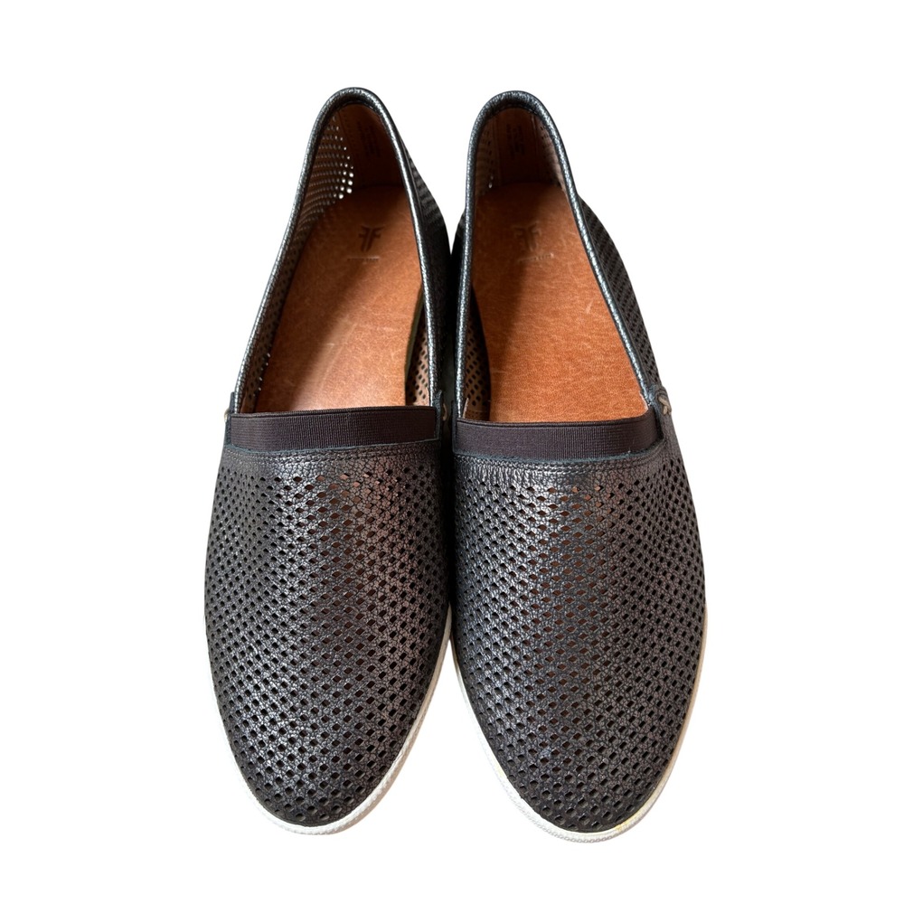 Frye Melanie Slip On Sneakers Women 9.5M Pewter Metallic Perforated Leather Flat
